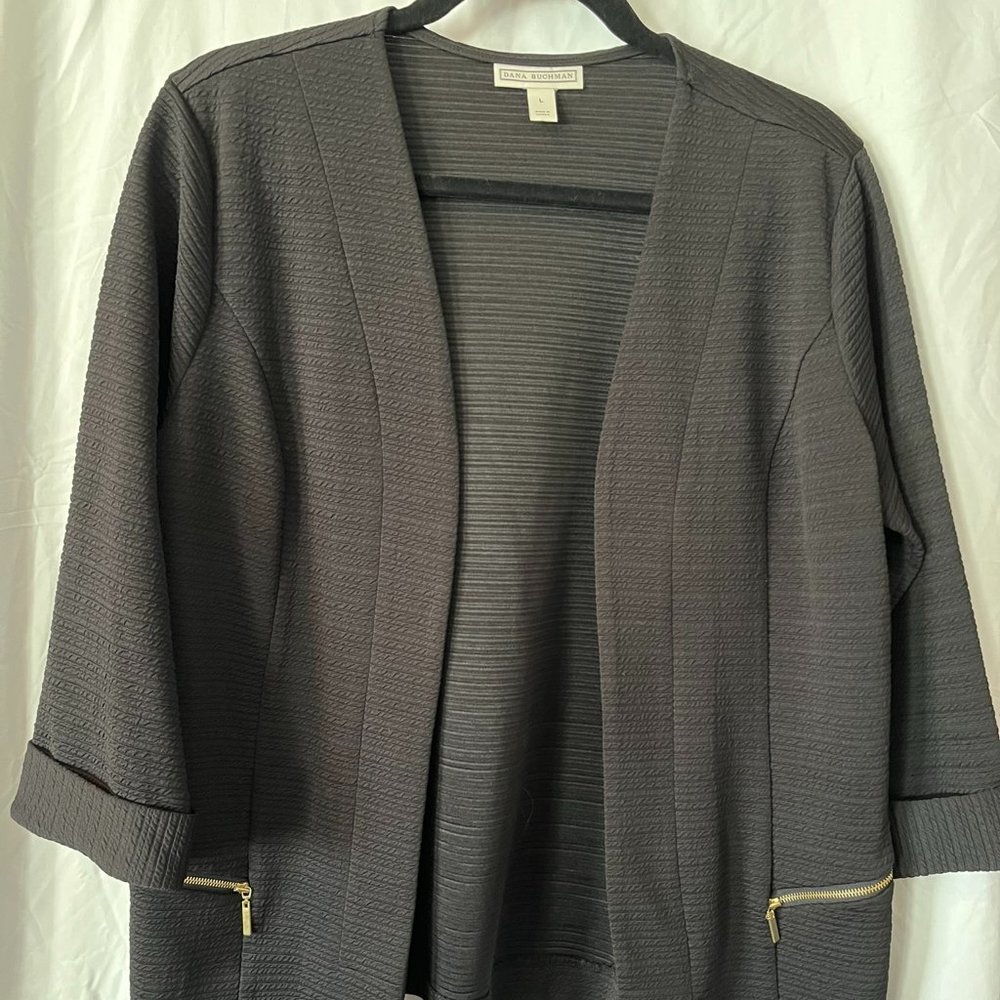 Dana Buchman open front blazer, black, sz L